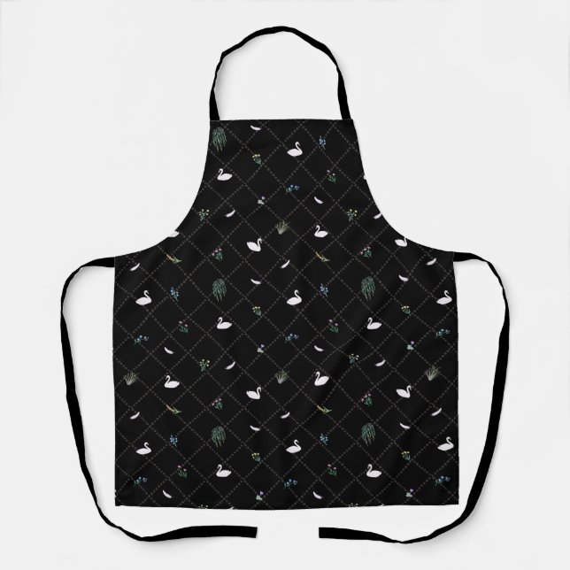 Swan Floral Black Schürze (Vorderseite)