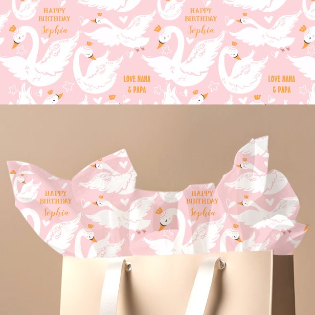 Swan Girl Birthday Name Pink Seidenpapier (Swan Girl Birthday Name Pink Tissue Paper)