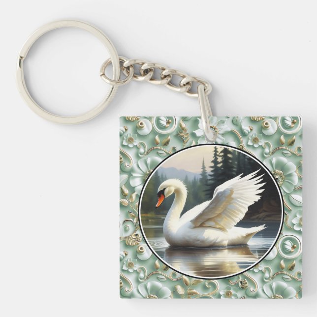 Swan Glides Gracefully on Lake Schlüsselanhänger (Vorderseite)