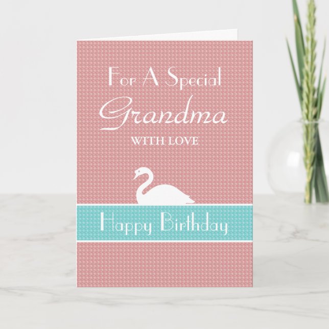 Swan Happy Birthday Card - Rosa Karte (Vorderseite)