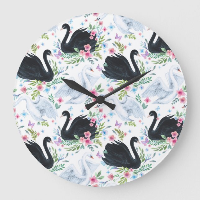 Swan Lake: Aquarellpastellmuster Große Wanduhr (Vorderseite)