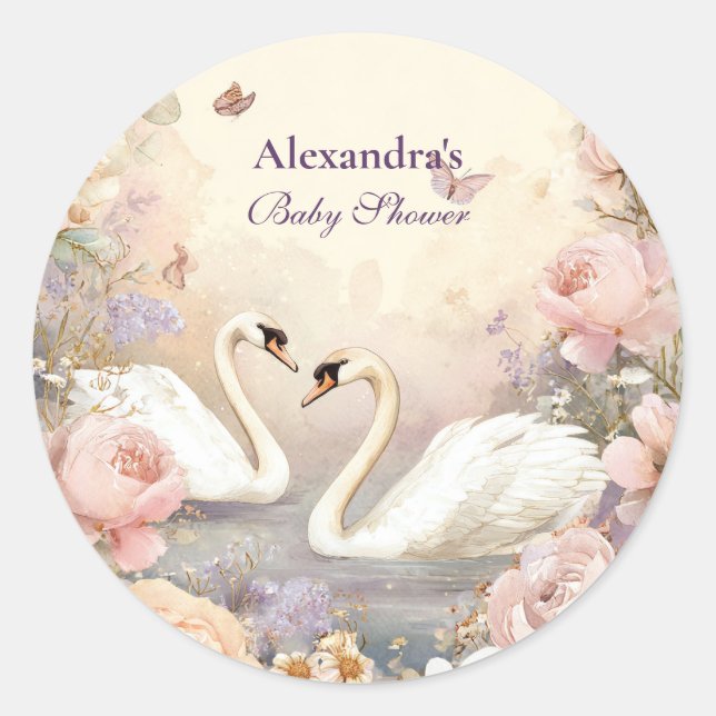 Swan Lake Garden Baby Dusche Runder Aufkleber (Vorderseite)