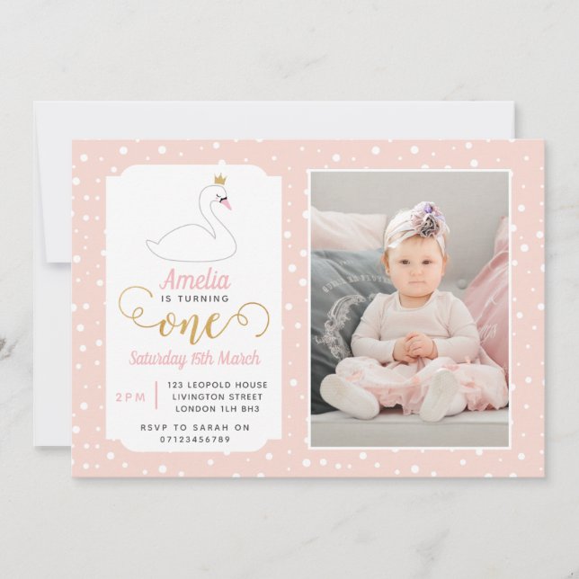 Swan Lake Girls 1st Birthday Invitation (Devant)