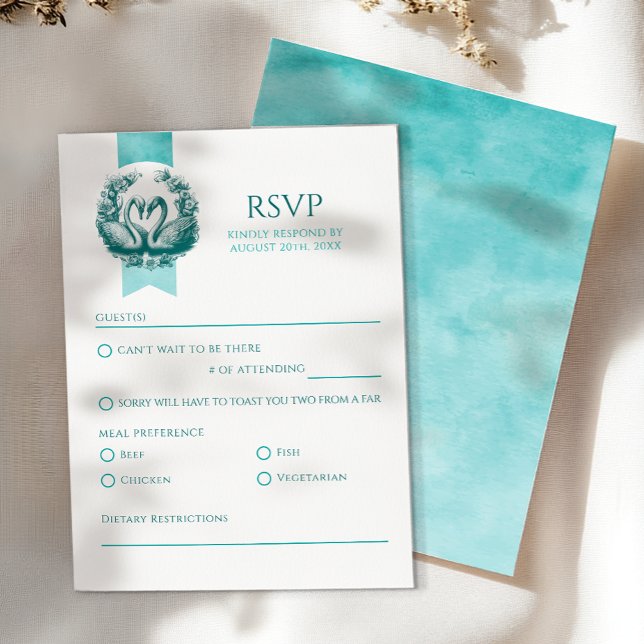 Swan Lake Wedding RSVP Card | Aquamarine Liebesvög (Teal RSVP)