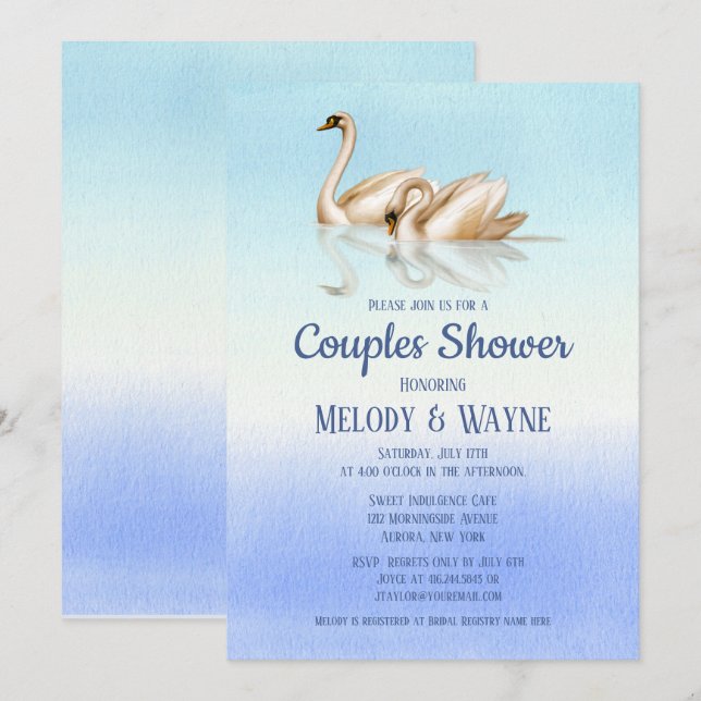 Swan Liebe Elegance Couples Dusche Einladung (Vorne/Hinten)
