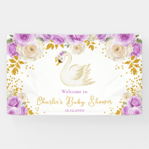 Swan Lila Gold Rose Kinderdusche Willkommen Banner