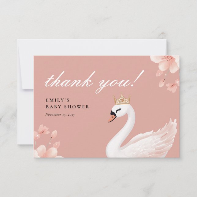 Swan Little Princess Baby Shower Dankeskarte (Vorderseite)