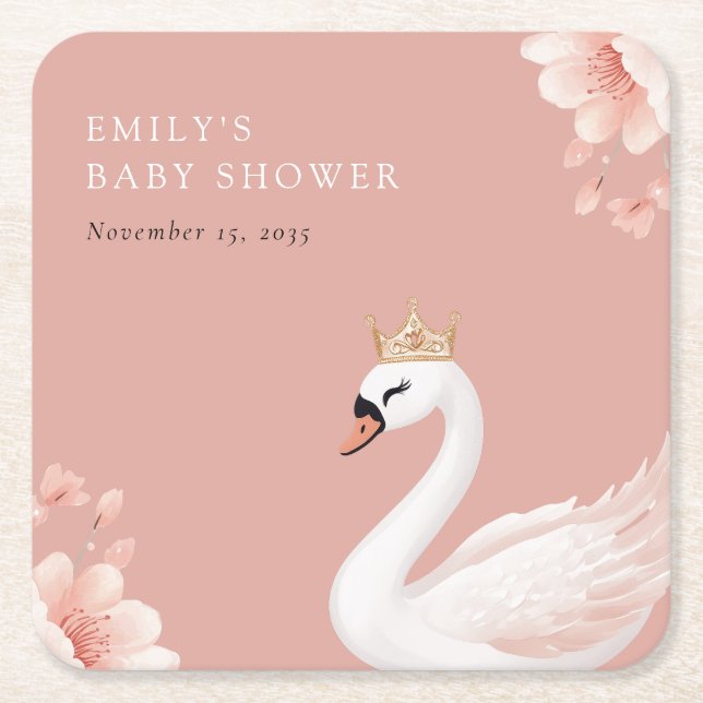 Swan Little Princess Baby Shower Rechteckiger Pappuntersetzer (Vorderseite)