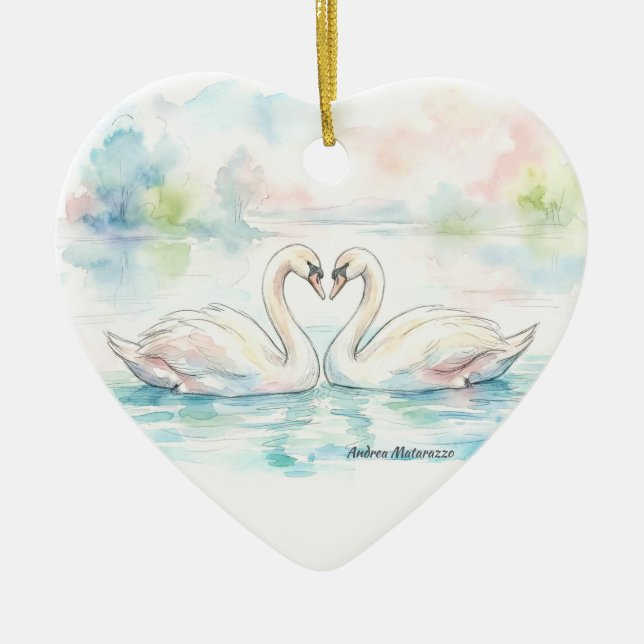 Swan Lovers - Valentine's Day Keramik Ornament (Vorne)