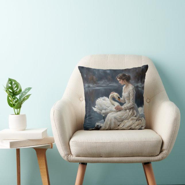 Swan Maiden Winter Lake Romance Fantasy Art Kissen (Stuhl )