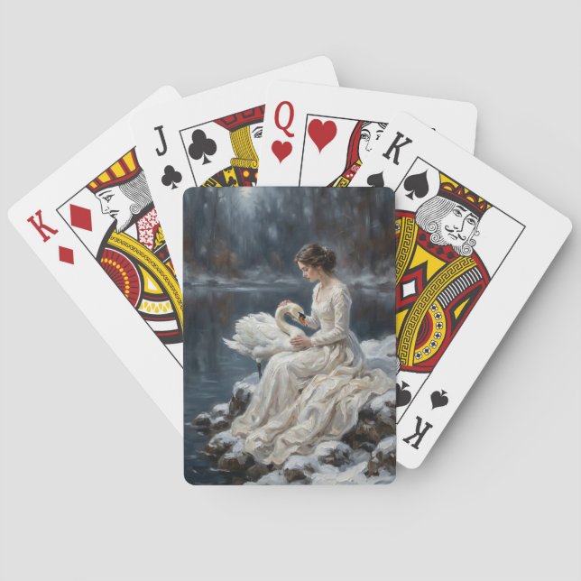 Swan Maiden Winter Lake Romance Fantasy Art Spielkarten (Rückseite)