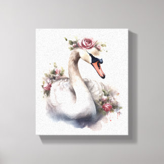 Swan mit Rose Blume Crown Leinwanddruck