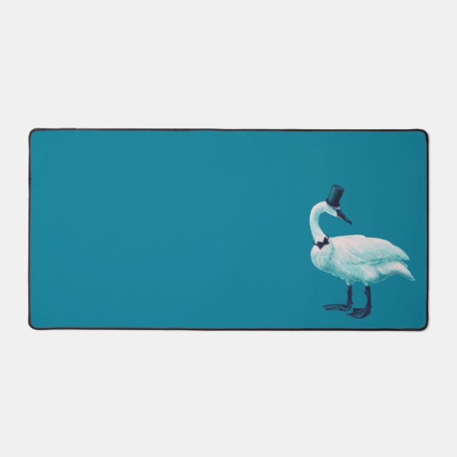 Swan mit Top Hat Quirky Funny Bird Art Schreibtischunterlage (Vorderseite)