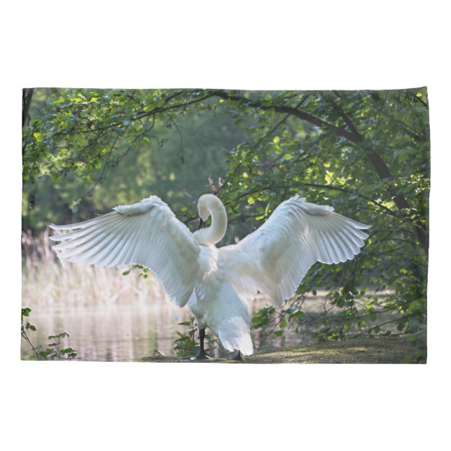 Swan mit Wings Spread Kissenbezug (Rückseite)