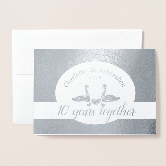 Swan Paar Zinn 10. Hochzeitstag Karte (Vorderseite mit Umschlag)