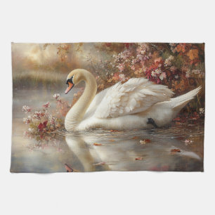 Swan Pastel Autumn Foliage Painting Geschirrtuch