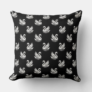 Swan Pattern 02 - Weiß auf Schwarz Kissen