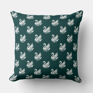 Swan Pattern - Weiß auf Dunkelgrün Kissen