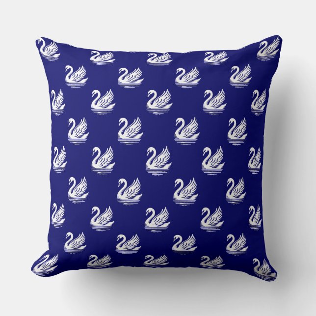 Swan Pattern - White on Deep Navy Blue Kissen (Vorderseite)