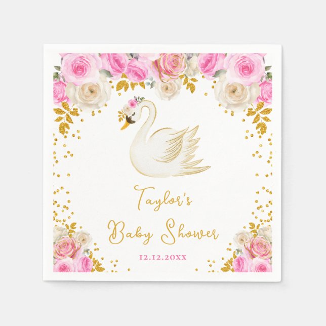 Swan Pink and Gold Rose Kinderdusche Serviette (Vorderseite)