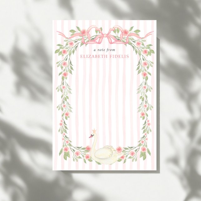 Swan Pink Bow Floral Rose Babydusche Mitteilungskarte (Von Creator hochgeladen)