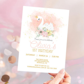 Swan Pink Elegante Princess Geburtstagsparty Einladung