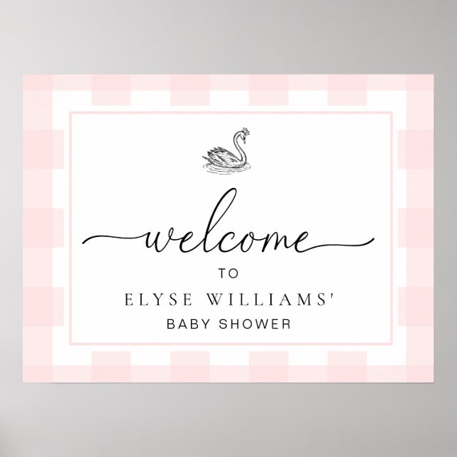 Swan Pink Gingham Welcome Sign Poster (Vorne)