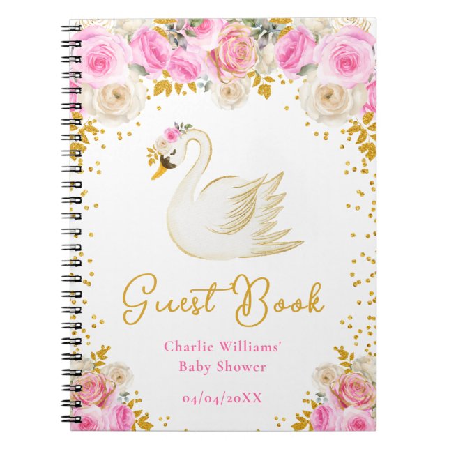 Swan Pink Gold Rose Baby Showroom Gästebuch Notizblock (Vorderseite)