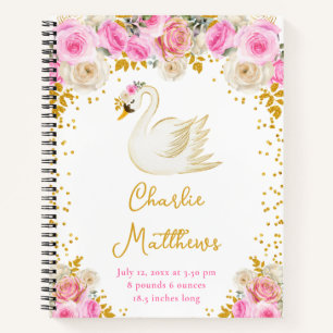 Swan Pink und Gold Rose Birnenstatistik Notizbuch