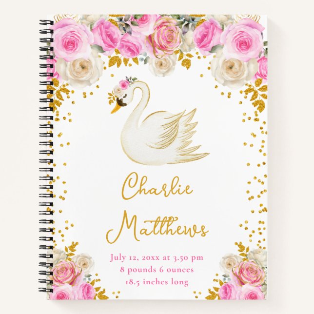 Swan Pink und Gold Rose Birnenstatistik Notizbuch (Vorderseite)
