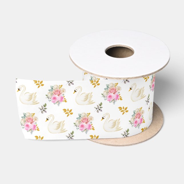 Swan Pink und Gold Rose Satinband (Spule)