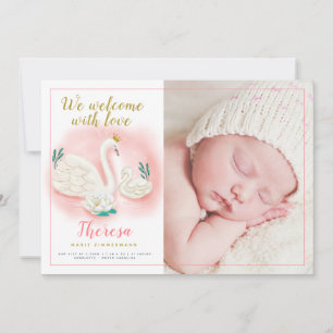 Swan Pond Gold Baby Girl Faire-part de naissance r