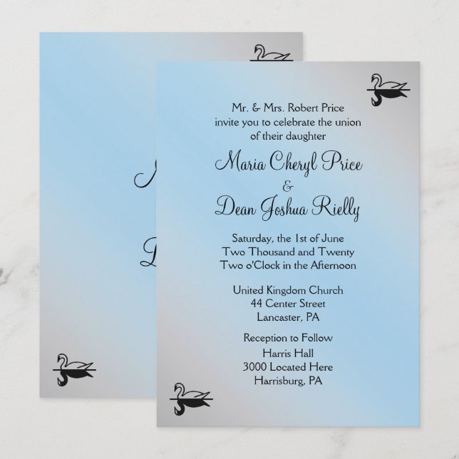 Swan Powder Blue Wedding Einladung (Vorne/Hinten)