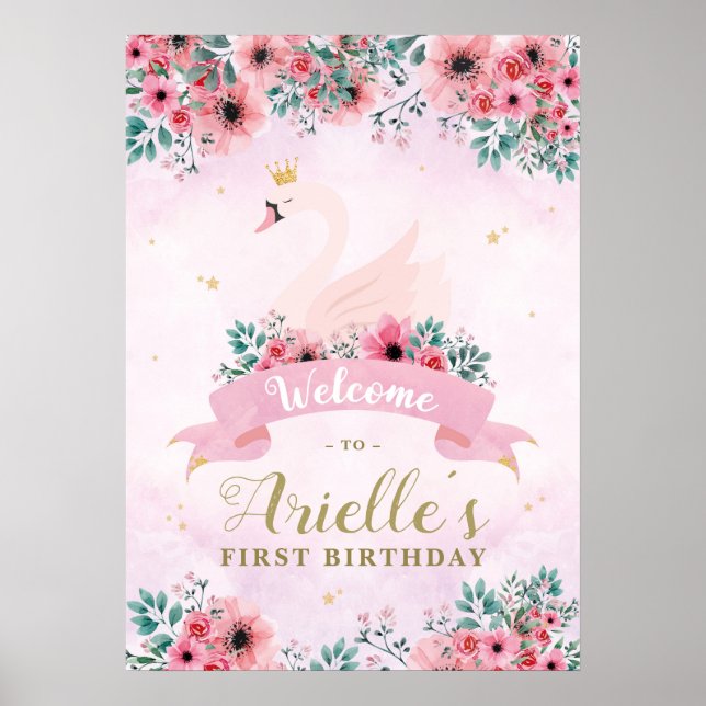 Swan Princess Affiche de bienvenue de fête d'anniv (Devant)