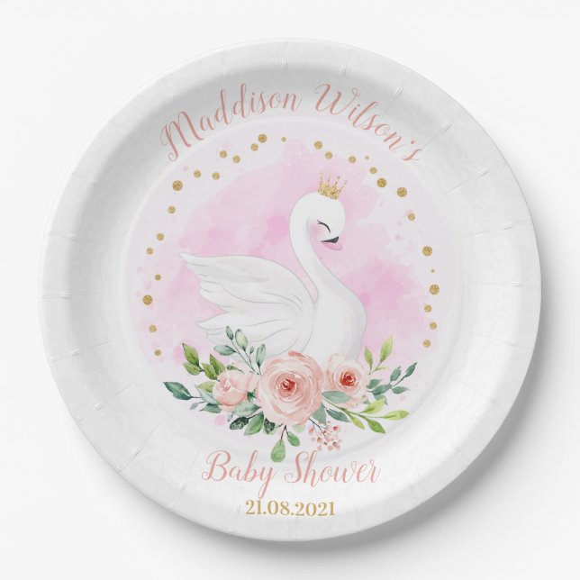  Swan Princess Babydusche Papierplatte Pappteller (Vorderseite)