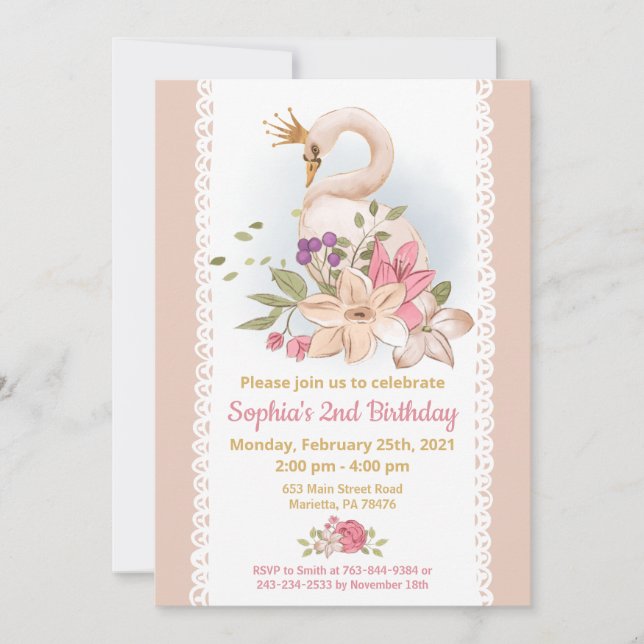 Swan Princess Birthday Party Einladung (Vorderseite)