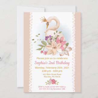 Swan Princess Birthday Party Einladung