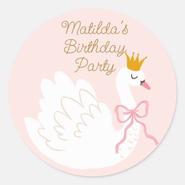 Swan Princess Birthday Runder Aufkleber (Vorderseite)