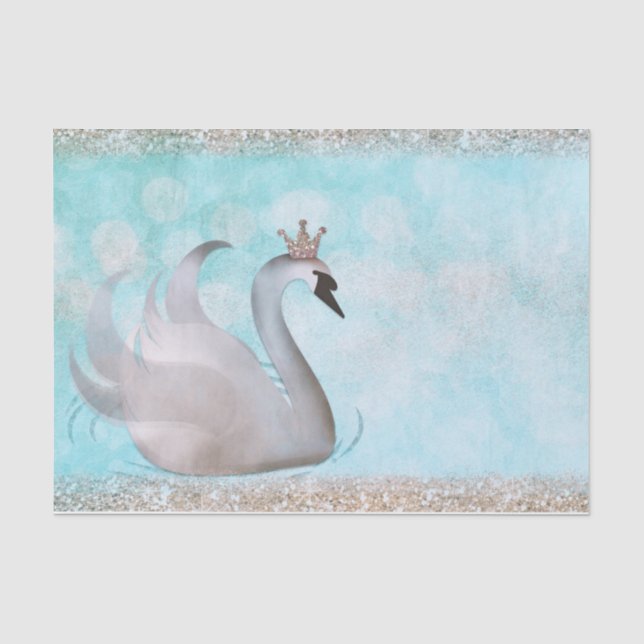 Swan Princess Blue Gold Glitzer Sparkle Storybook Seidenpapier (Vorderseite)