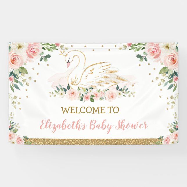Swan Princess Blush Pink Floral Baby Hintergrund Banner (Horizontal)