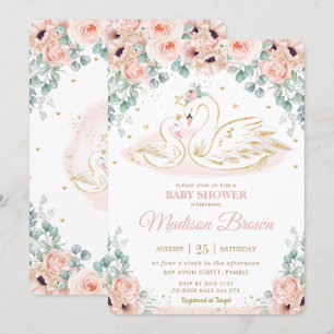 Swan Princess Blush Pink Poppy Bläschen Baby Dusch Einladung