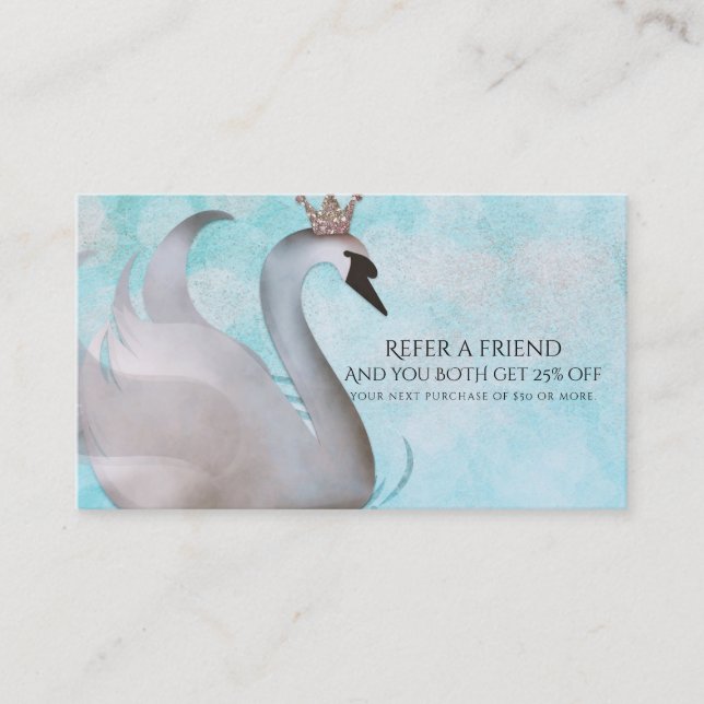 Swan Princess Fairy Tale Refer a Friend Empfehlungskarte (Vorderseite)