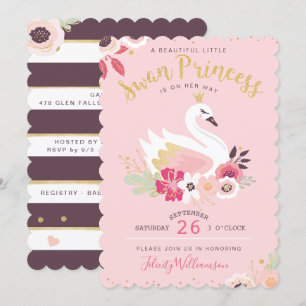 Swan Princess Florals & Greenery Girl Babydusche Einladung