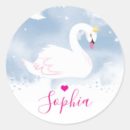 SWAN PRINCESS Geburtstagsparty elegant hübsch blau Runder Aufkleber