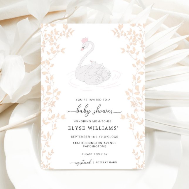 Swan Princess Girl Baby Shower Einladung (Baby Shower Invitation Odette Swan )