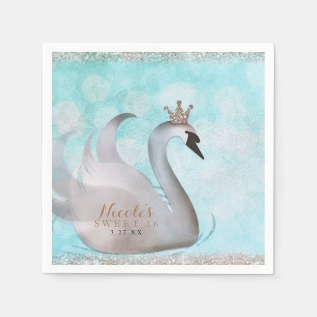 Swan Princess Imitate Gold Glitzer Fairy Tale Part Serviette (Vorderseite)