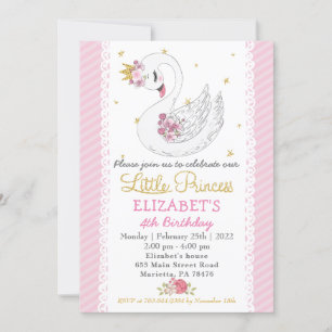 Swan Princess Invitation de fête d'anniversaire