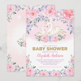 Swan Princess Lavender Pink Peonies Baby Dusche Einladung