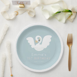 Swan Princess Modern Blue Girl Birthday Pappteller