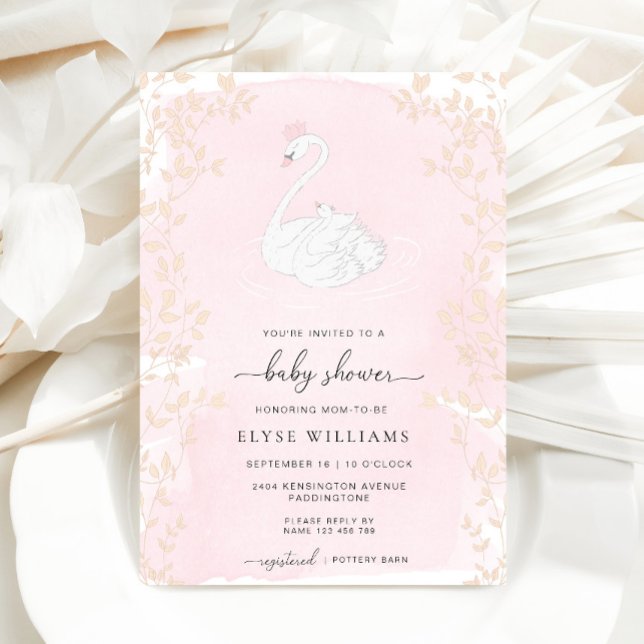 Swan Princess Pink Baby Dusche Einladung (Baby Shower Invitation Odette Pink )